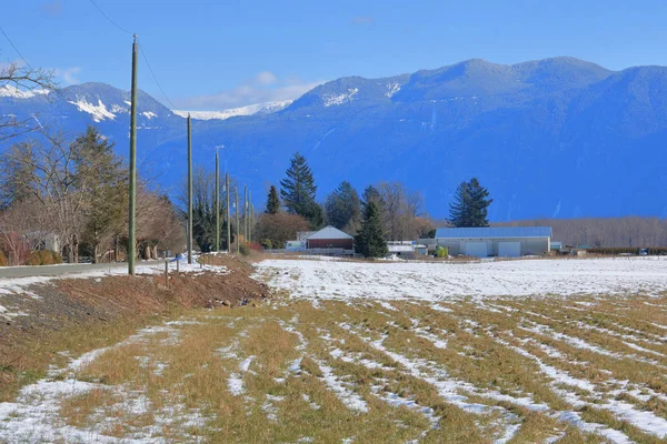 Les Hautes Montagnes Hivernales Dominent Les Fermes Colombie Britannique Dans — Photo