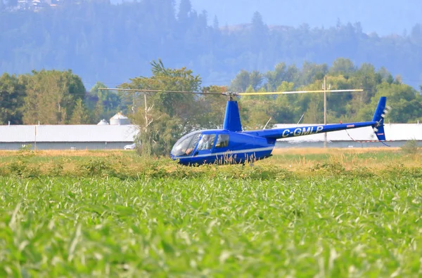 Vista Perfil Helicóptero Dos Hombres Piloto Entrenamiento Campos Agrícolas Cerca —  Fotos de Stock
