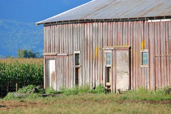 Une Vieille Grange Ses Tachés Altérés Tient Toujours Avec Une — Photo