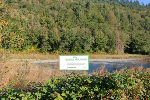 Wide View Large Sign Informing Public Application City Rezoning Vacant — Stock Photo, Image