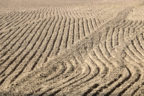 Pattern Seen Freshly Plowed Rural Field Its Readied Spring Seeding — Stock Photo, Image