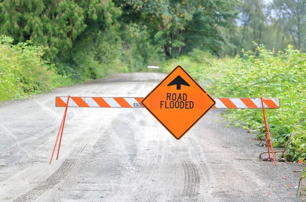 English Sign Guard Warns Road Flooded Ahead — Stock Photo, Image