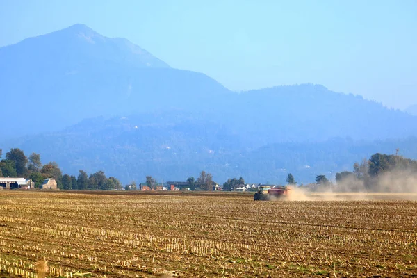 Wide Angle Landscape View Tractor Pulling Liquid Manure Spreader Very — Stock Photo, Image