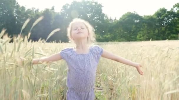 Бегущая девушка в поле — стоковое видео