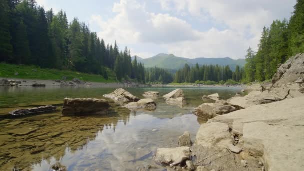 Panoramic Shot Mountains Forest Lake Austria — Stock Video