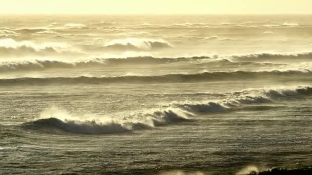海の波は 立ち上がりと夕日の姿と立ち下がりのショット — ストック動画
