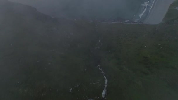 Vista Aérea Drone Praia Hoddevik Com Vislumbre Pôr Sol Horizonte — Vídeo de Stock