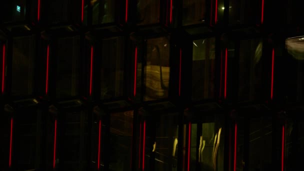 Close View Galeria Harpa Night While Street Lights Reflecting Glass — Stock Video
