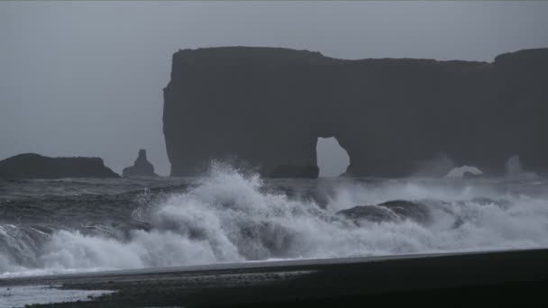 Vysoké vlny na černou pláž, Island — Stock video
