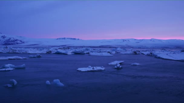 Timelapse de la lagune des glaciers au coucher du soleil — Video