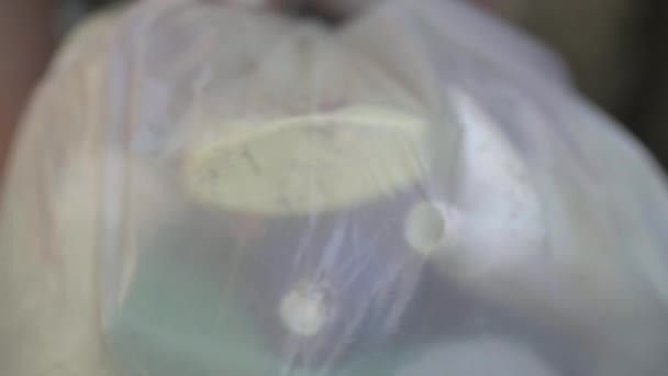 Мешок Игрушками Санты Готовящийся Рождеству Готовится Продать Мешок Пластика — стоковое видео