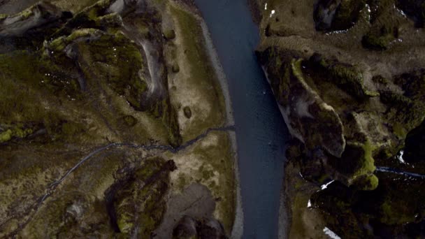 Aerial Fly Shot Fjadrargljufur Canyon River — Stock Video