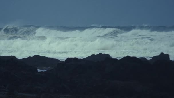 Slow Motion Van Reusachtige Golven Kust Van Ijsland — Stockvideo