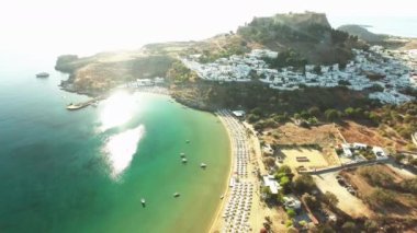 Anciend Lindos Akropolis'in Rodos'ta Çarpıcı Hava Çekimi, Yunanistan