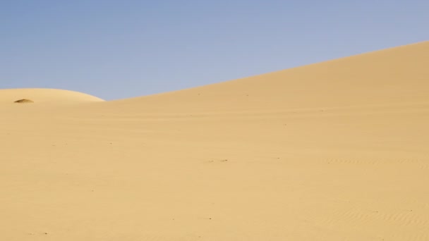 Tilt-Up Shot desde las dunas de arena revelando un cielo azul claro — Vídeos de Stock