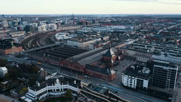 Beautiful Aerial Shot of Copenhagen Central Station — Stock Video