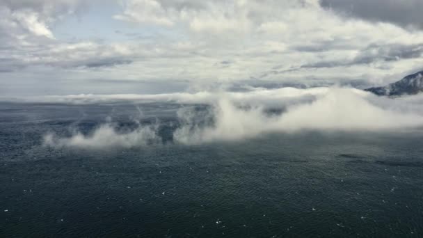 間に白い厚い霧と青い海と空 — ストック動画