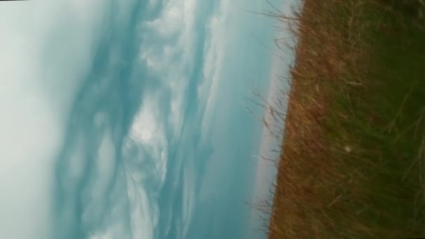 Vidéo tournante à l'envers des prairies vertes et du ciel bleu — Video