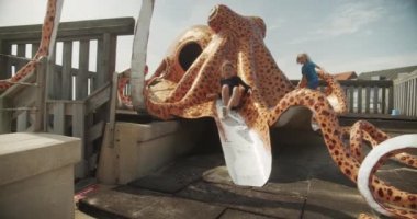 Erkek ve Kız Ahtapot Kaydırağında Oynuyorlar