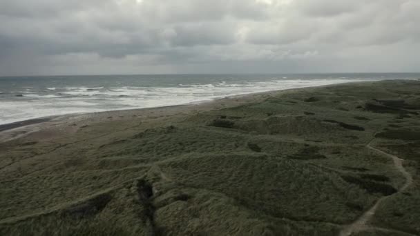 Cloudy and Bright Sky with Ocean Horizon and Waves in Denmark — Stock video