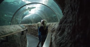 Sualtı Tünelinde Küçük Oğlan 'la Balıkların Fotoğraflarını Çeken Kız