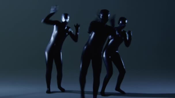 Three Female Performers Dancing with Black Background — Stock Video