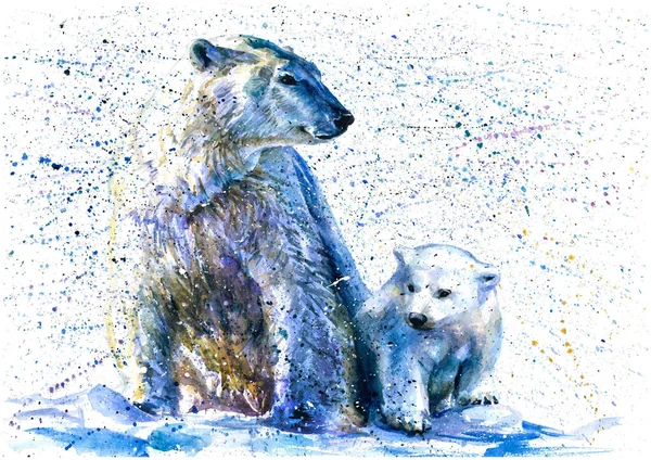 Oso Polar Acuarela Pintura Oso Polar Animales Ártico —  Fotos de Stock