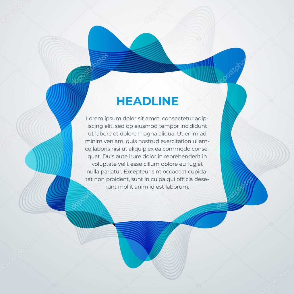 blue abstract business cover design template with wavy lines, text, logo.