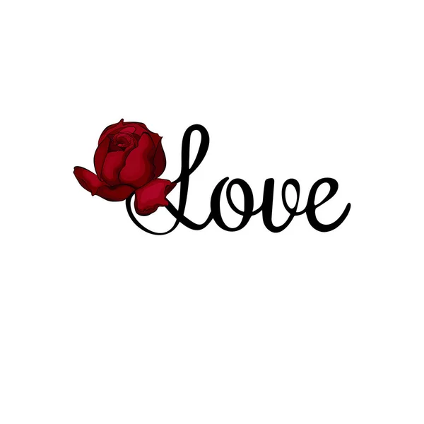 Inscription Love Red Rose — Stock Vector