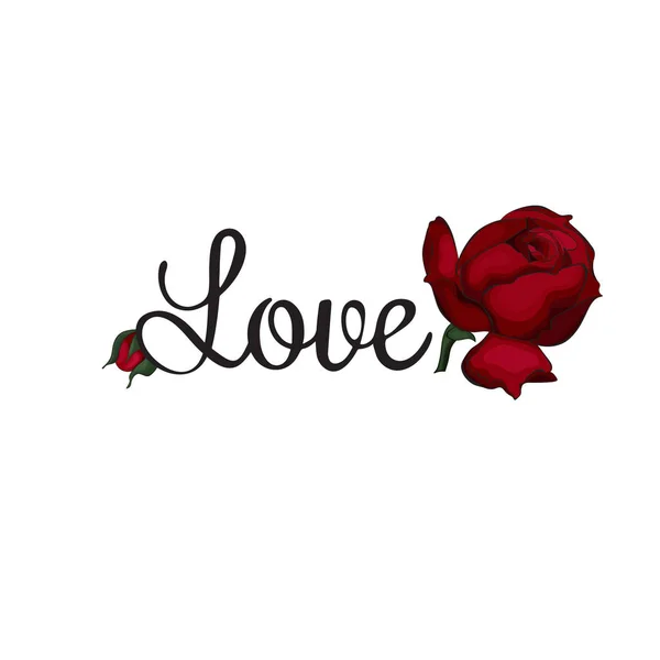 Inscription Amour Avec Des Roses Rouges — Image vectorielle
