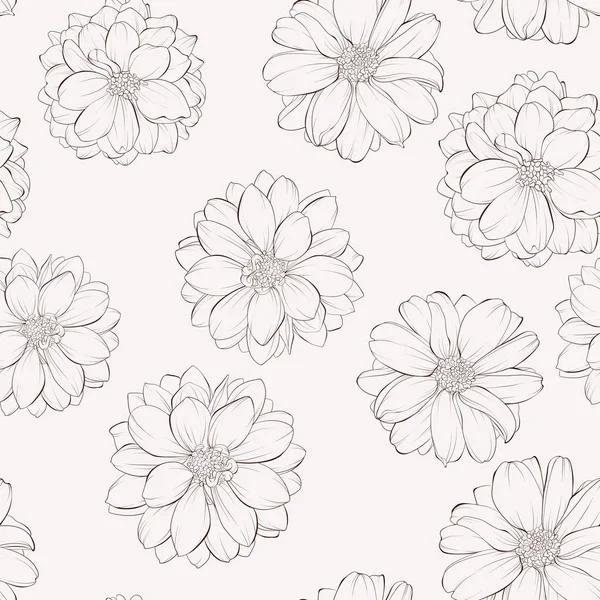 Modèle Sans Couture Avec Des Fleurs Dahlia Encre Fleurs Dessinées — Image vectorielle