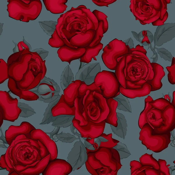 Seamless Pattern Red Roses Vector Illustration Perfect Background Greeting Cards — Stock Vector