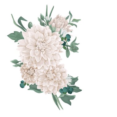 Vektör çiçek buketi tasarım: chrysantemum, dahlia, yeşillik.