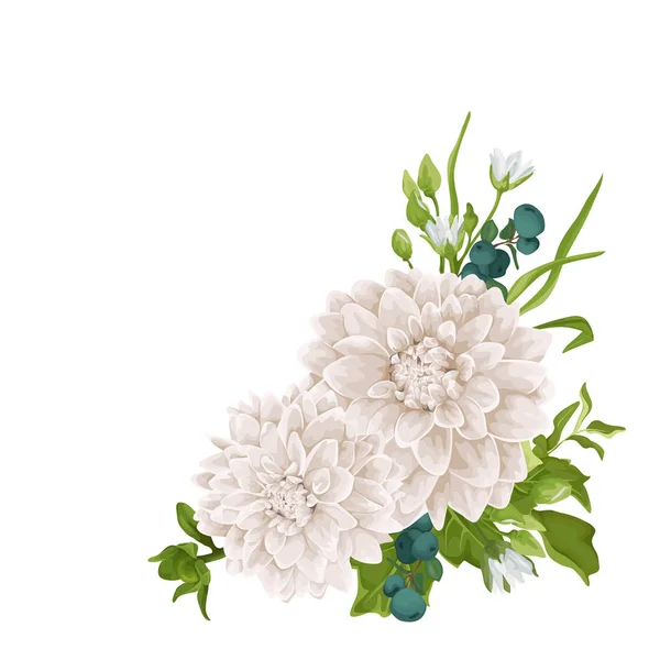 Векторный цветочный букет: хризантемум, георгия, зеленый . — стоковый вектор