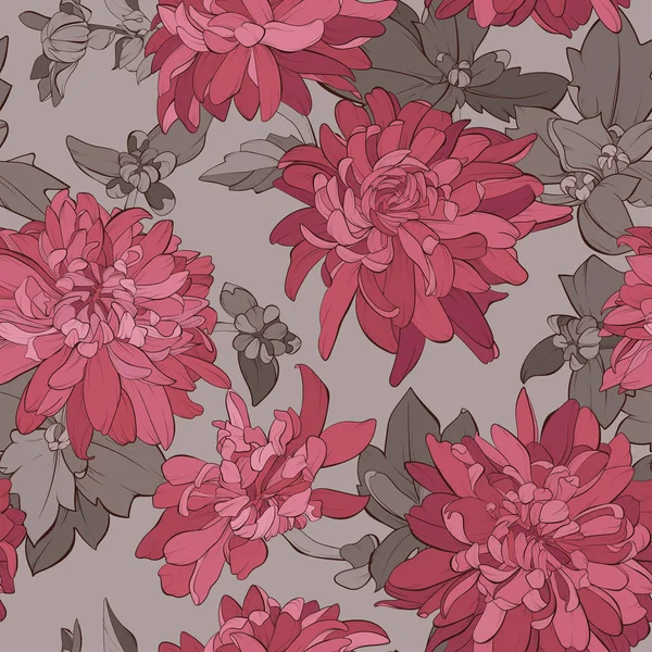 菊の花 アスターの花とシームレスなパターン — ストックベクタ