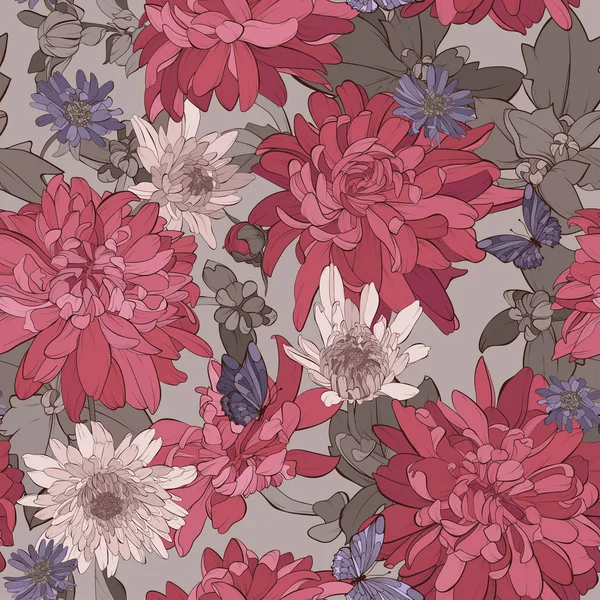 Modèle sans couture fleurs de chrysanthème. Illustration vectorielle . — Image vectorielle