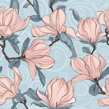 Manolya ÇiçeklerI Vektörde Dikişsiz Çiçek Deseni.