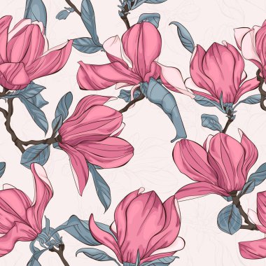 Güzel bahar manolya çiçekleri ile dikişsiz desen 