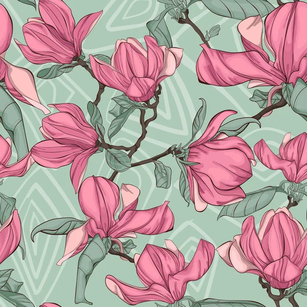 Magnolia Flowers Seamless Floral Pattern in Vector. — Stock Vector