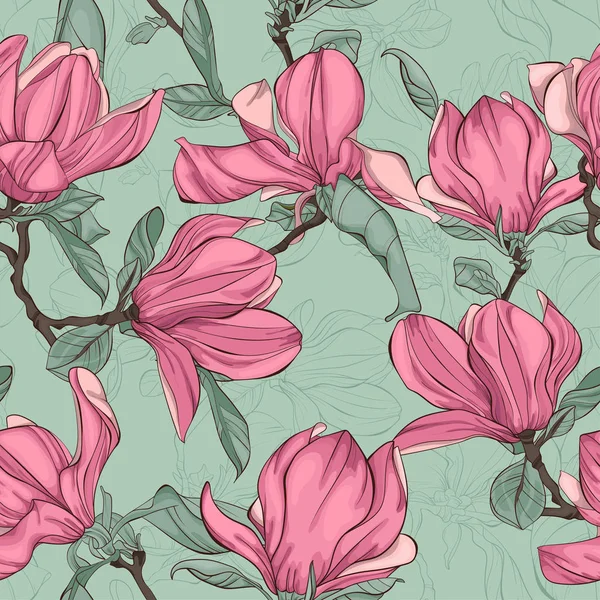 Magnolia Flowers Seamless Floral Pattern in Vector. — Stock Vector