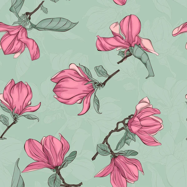 Magnolia Flowers Seamless Floral Pattern in Vector. — Stock Vector