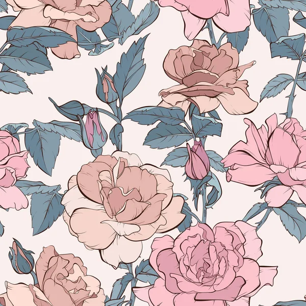 Vintage vector seamless pattern with rose flowers. — Stock Vector
