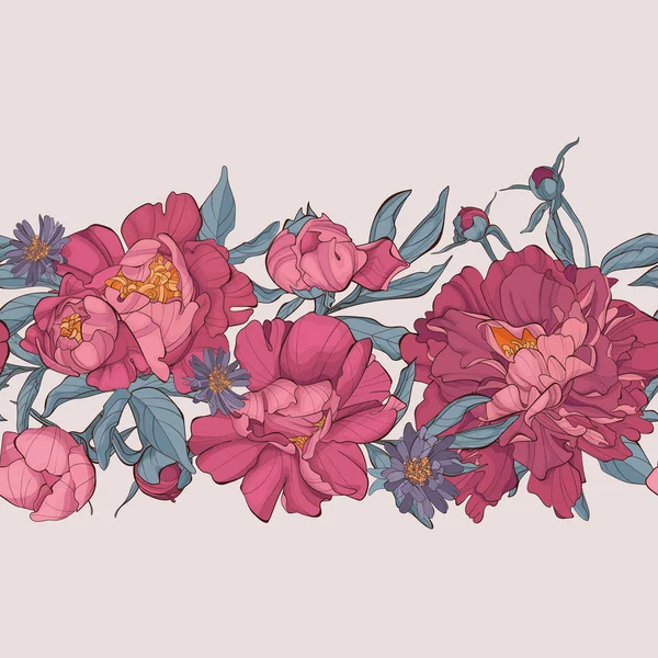 Peonías patrón de flores . — Archivo Imágenes Vectoriales