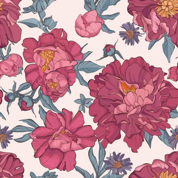 Seamless pattern peony flowers — Stock Vector