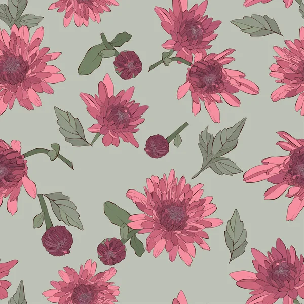 Vintage vector naadloze patroon met bloemen en bladeren. — Stockvector