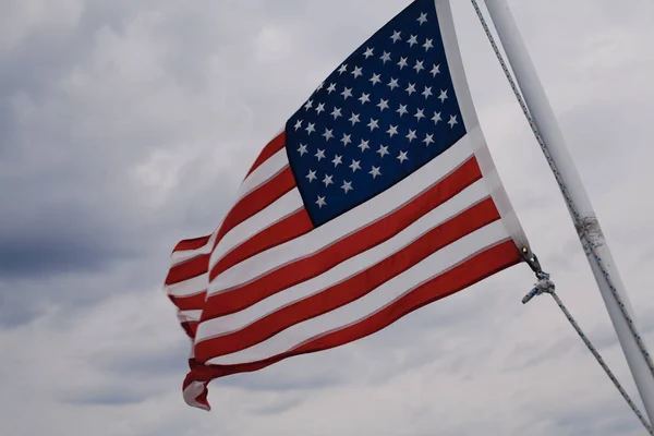 American Flag Windy Weather Stripes Stars Patriotic Symbols — Stock Photo, Image