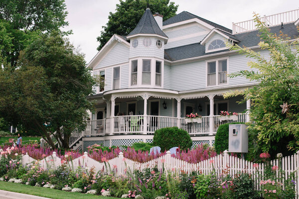 Victorian house city landscape on Mackinac island, USA