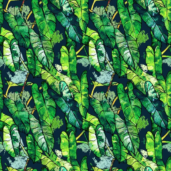 Hand drawn watercolor seamless pattern with tropical leaves 