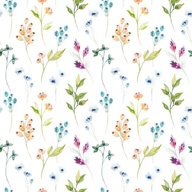 Çiçekli suluboya el rengarenk, parlak, pürüzsüz desen çizmiş.