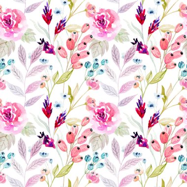 Çiçekli suluboya el rengarenk, parlak, pürüzsüz desen çizmiş.